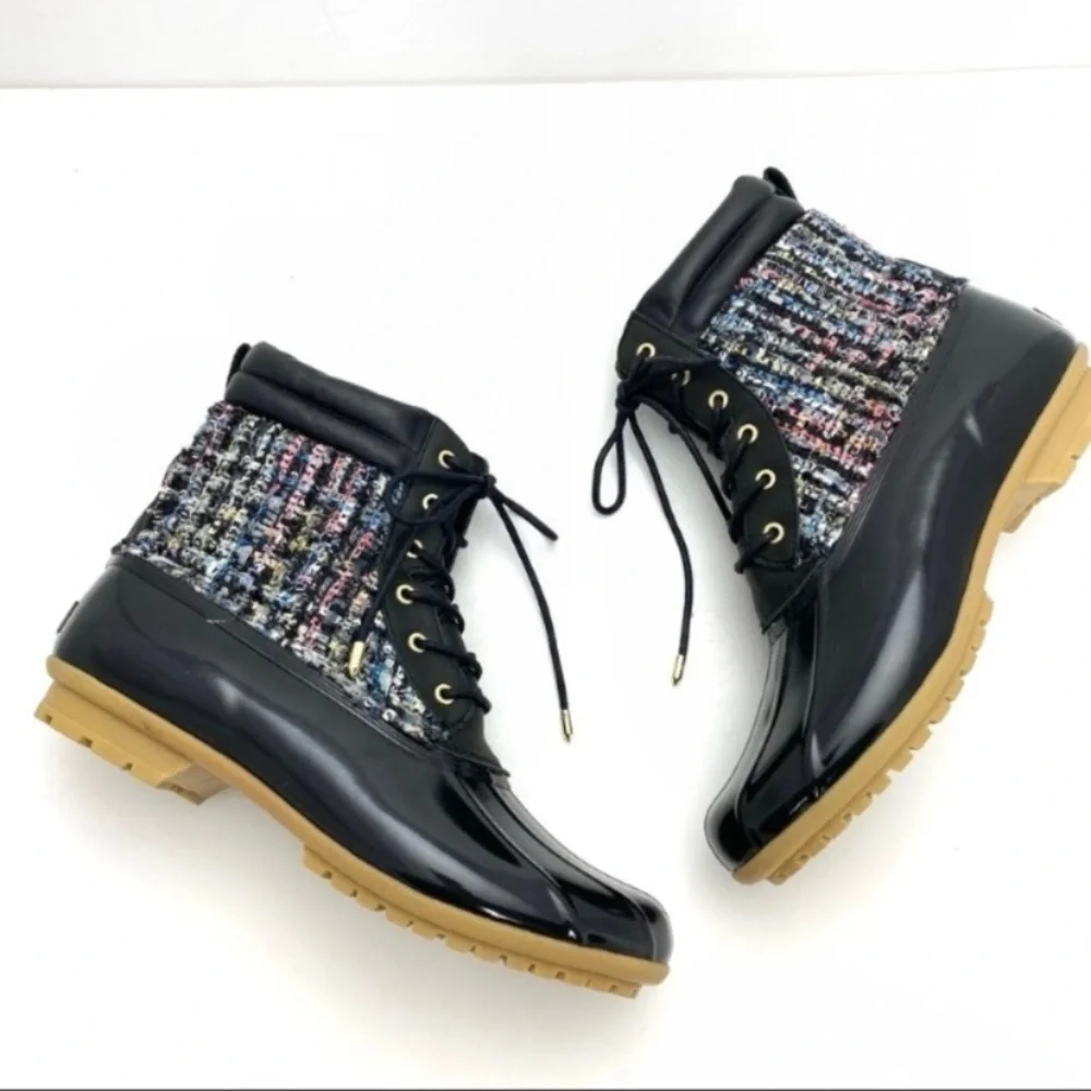 SAM Edelman Caldwell Tweed Winter Duck Boots in Multiple Color with Black Sz 10